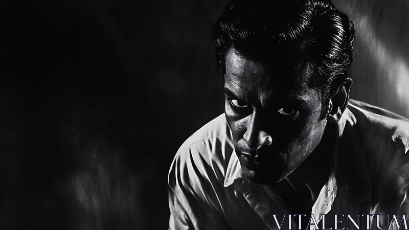 Low key monochrome portrait with hard chiaroscuro lighting