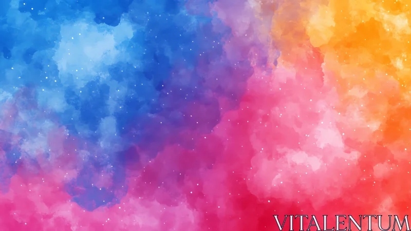 Vibrant nebula clouds blend blue, pink and gold light