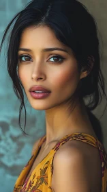 Sunlit portrait of a thoughtful woman in golden tones.