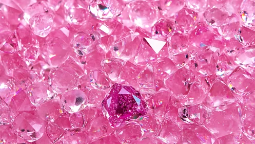 Vivid macro cluster of faceted pink gemstones shimmering.