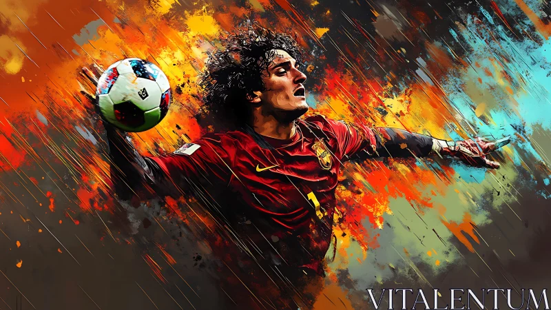 Dynamic goalkeeper dive rendered in vivid digital paint motion