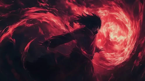 Dark robed figure controlling swirling red energy vortex.