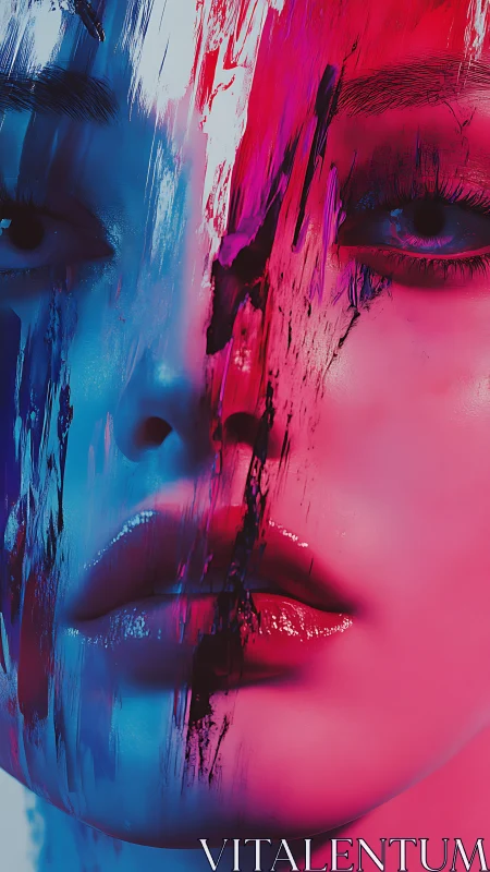 Neon split portrait merges human beauty with bold paint
