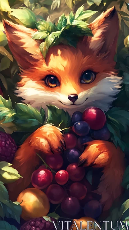 Playful berry fox peeks out of the garden with bright joy