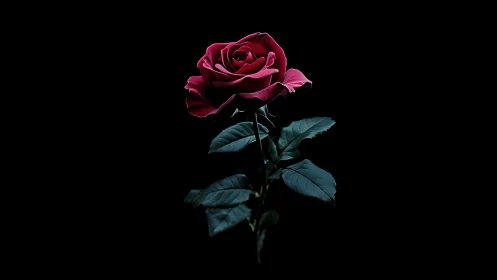 Deep Red Rose Against Black Background