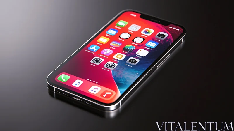 Premium smartphone with vibrant red display on dark gradient