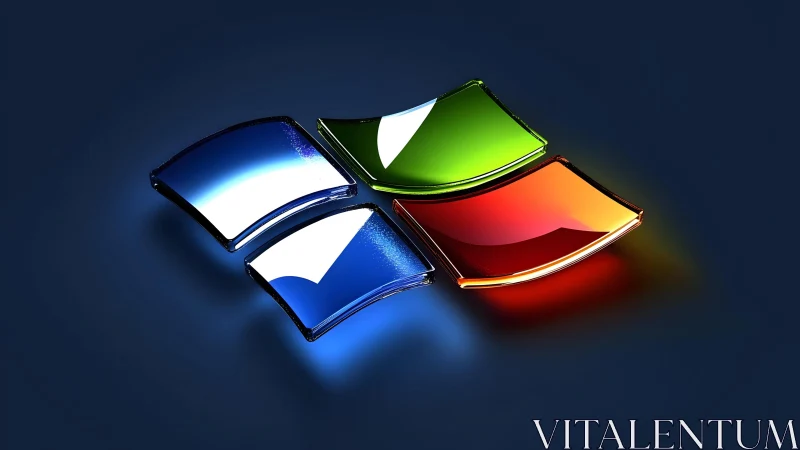 Vibrant 3D Windows Logo on Dark Blue Background, Digital Art.