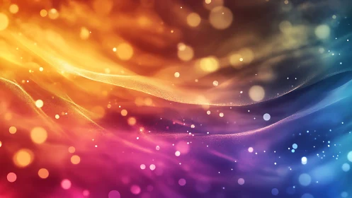 Colorful abstract waves with soft bokeh light particles.