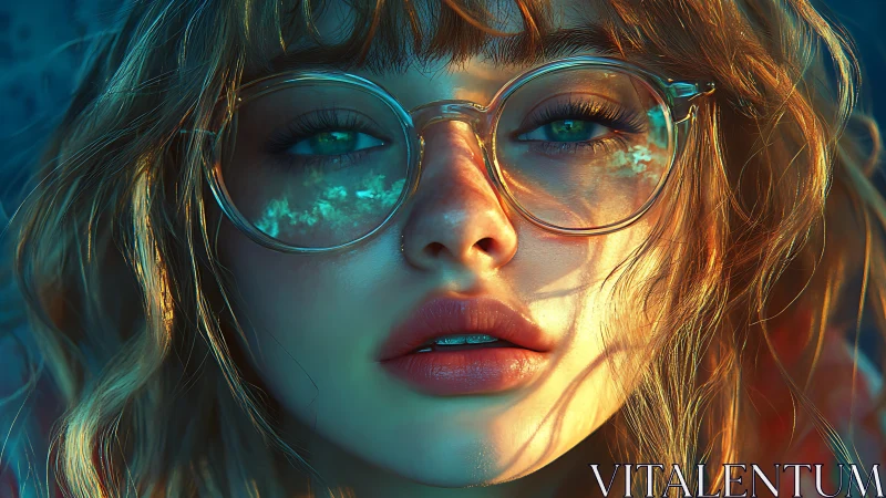 Luminous close portrait captures reflective glasses and dusk glow