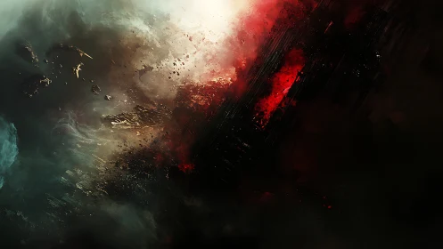 Cosmic debris streaks through red and teal nebular void