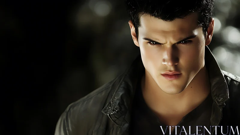 Moody male portrait under hard cinematic side lighting.