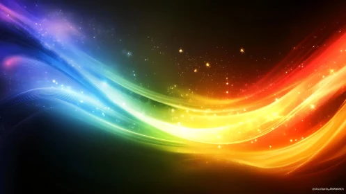 Prismatic light waves sweeping across a starry cosmos.