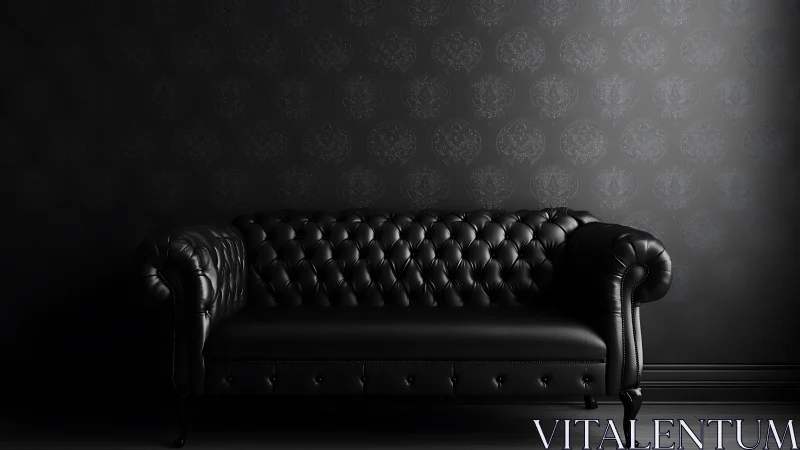 Tufted black leather sofa anchors low key monochrome interior