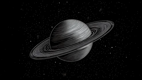 Ringed wanderer etched in monochrome star-scribbled night.