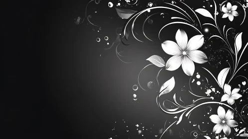 Monochrome Floral Vines. Ethereal Black-White Botanical Design.