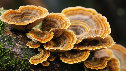 Forest mushrooms curl into warm, layered woodland fans