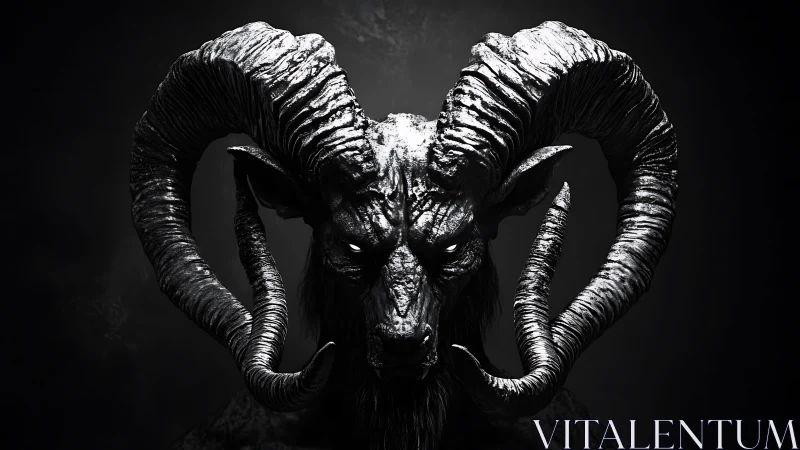 Monochrome demonic ram bust rendered with dramatic rim lighting