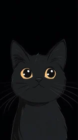 Black Cat with Golden Eyes Against Dark Background