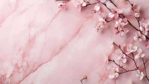 Soft blush marble backdrop with gentle cherry blossoms.