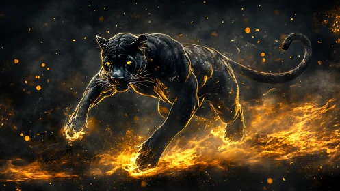 Black Panther with Incandescent Aura and Particle Effects.