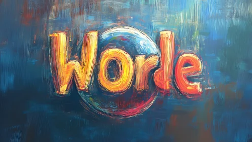 Glowing Wordle text painted in bold strokes on blue canvas.
