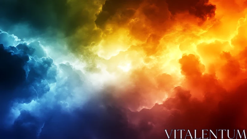 Radiant multicolor nebula clouds merge across dark space