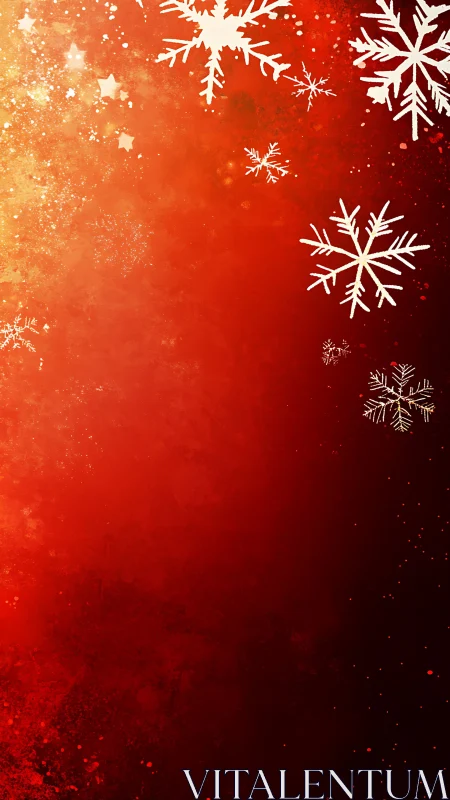 Red gradient holiday background with luminous snowflakes.
