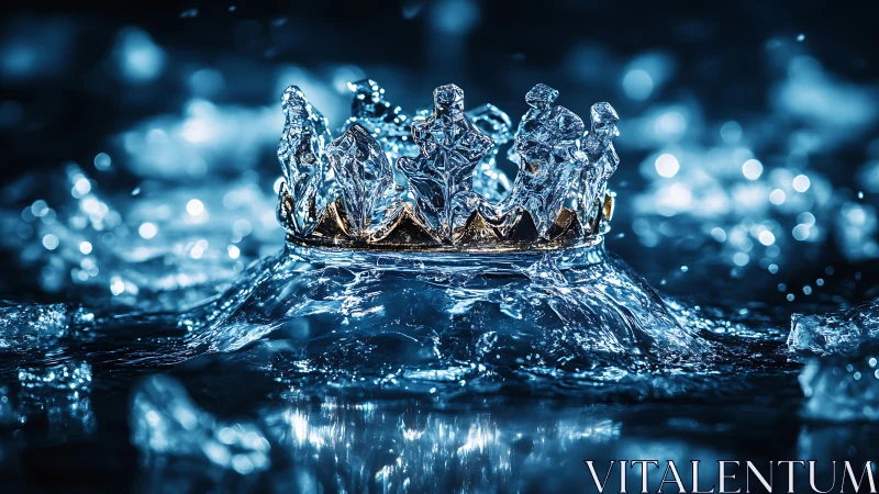 Macro water splash crown encircling submerged golden diadem