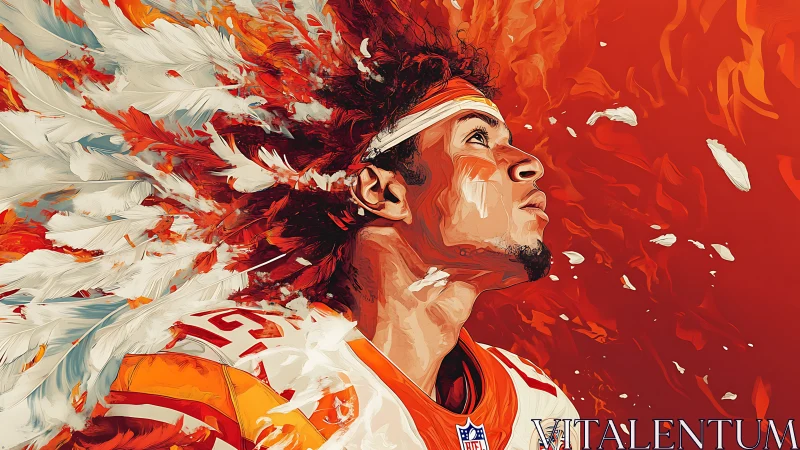 Portrait of football player in explosive feathered motion art.