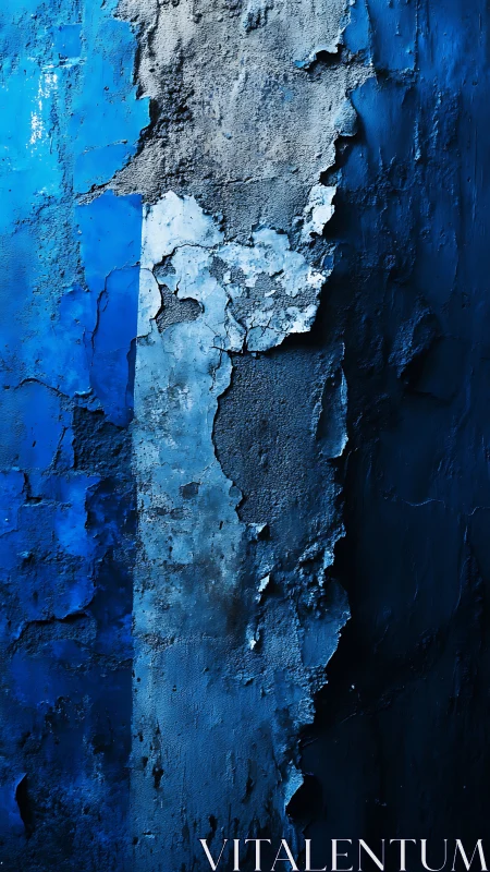 Stratified cobalt wall erosion with peeled pigment topography.