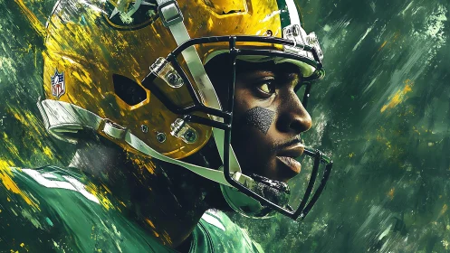 Side-profile digital painting of American football player in helmet