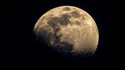 Golden half moon glowing softly in the quiet night sky.