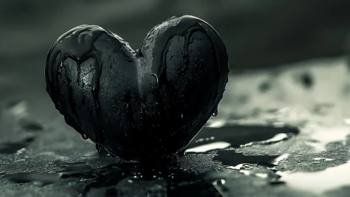 Water droplet suspended in heart formation on stone surface.
