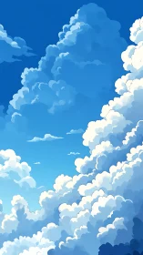 Cumulus cloud columns in vertically framed digital sky study.
