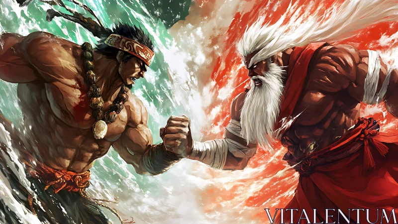 Elemental warriors collide as tide and flame trade thunderous fists