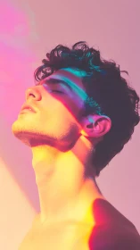 Neon prismatic side-profile portrait in warm directional light