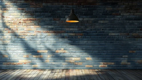 Solitary pendant lamp stages quiet drama on a brick wall