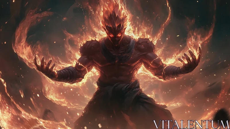 Flaming warrior summons inferno with dynamic central lighting