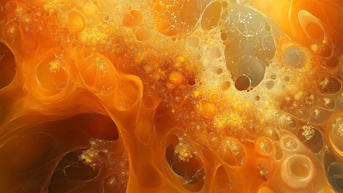 Luminous golden fractal nebula with cellular bubble structures