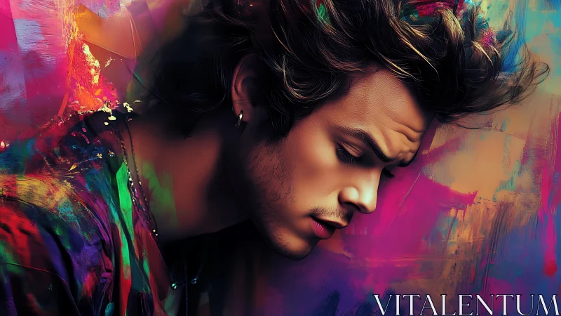 Brooding dreamer drifting through liquid neon colorscape.