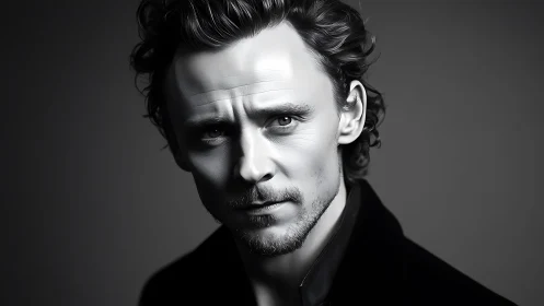 Brooding monochrome gentleman carved from soft shadow.