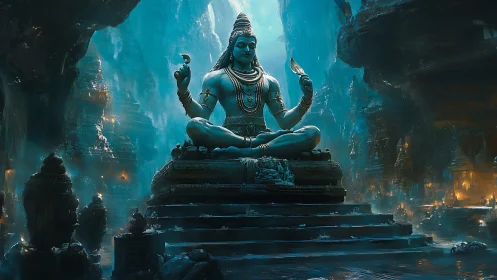 Cavern of the Calm Storm: colossal meditating deity enthroned.