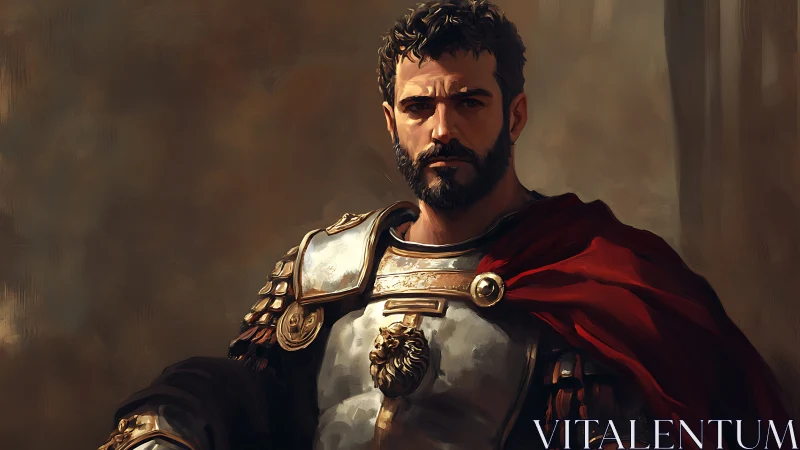 Roman-style armored soldier stands in warm painted light