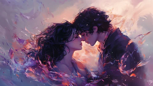 Two Figures Merging in Ethereal Flame: High-Key Digital Rendering with Luminous Brushwork