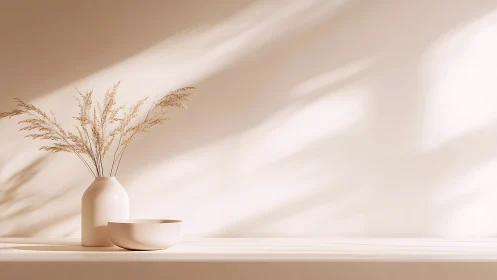 Soft morning shadows serenade a minimalist pampas vignette
