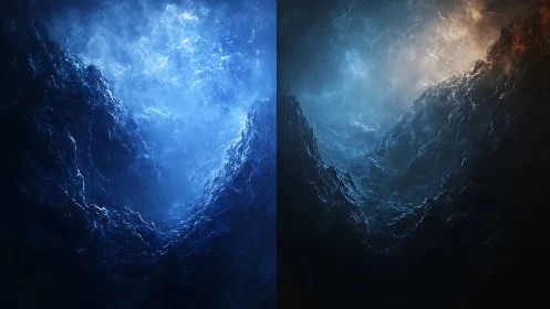 Twin abyssal currents collide in luminous elemental twilight.