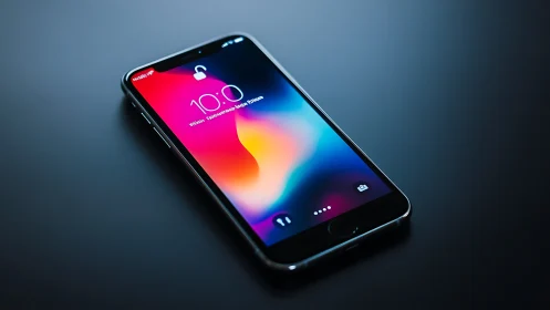 Smartphone displaying colorful gradient lock screen interface