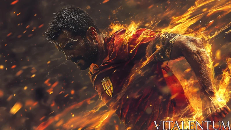 Blazing Striker Surges Through Ember-Streaked Stadium Night.