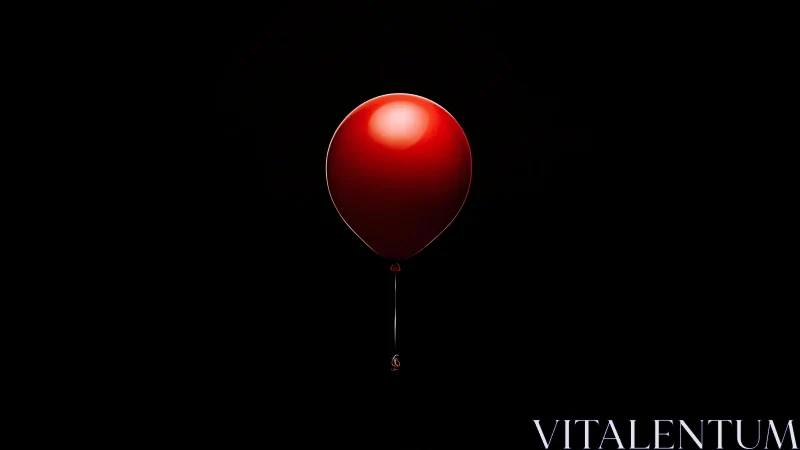 Single red balloon glows softly against a deep black backdrop