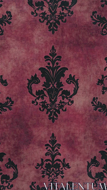 Velvety burgundy damask wallpaper with vintage charm.